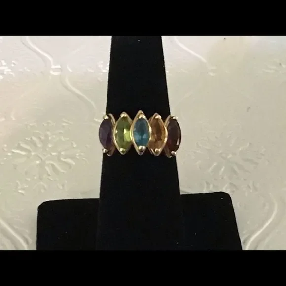 14K Gold ring with 5 marquis shaped‎ gemstones